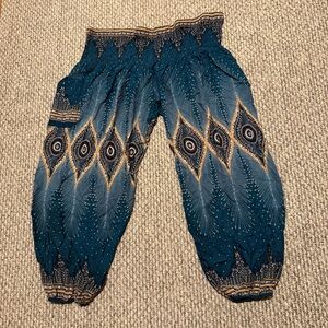 Lafbaz turquoise diamond peacock print bohemian harem pants